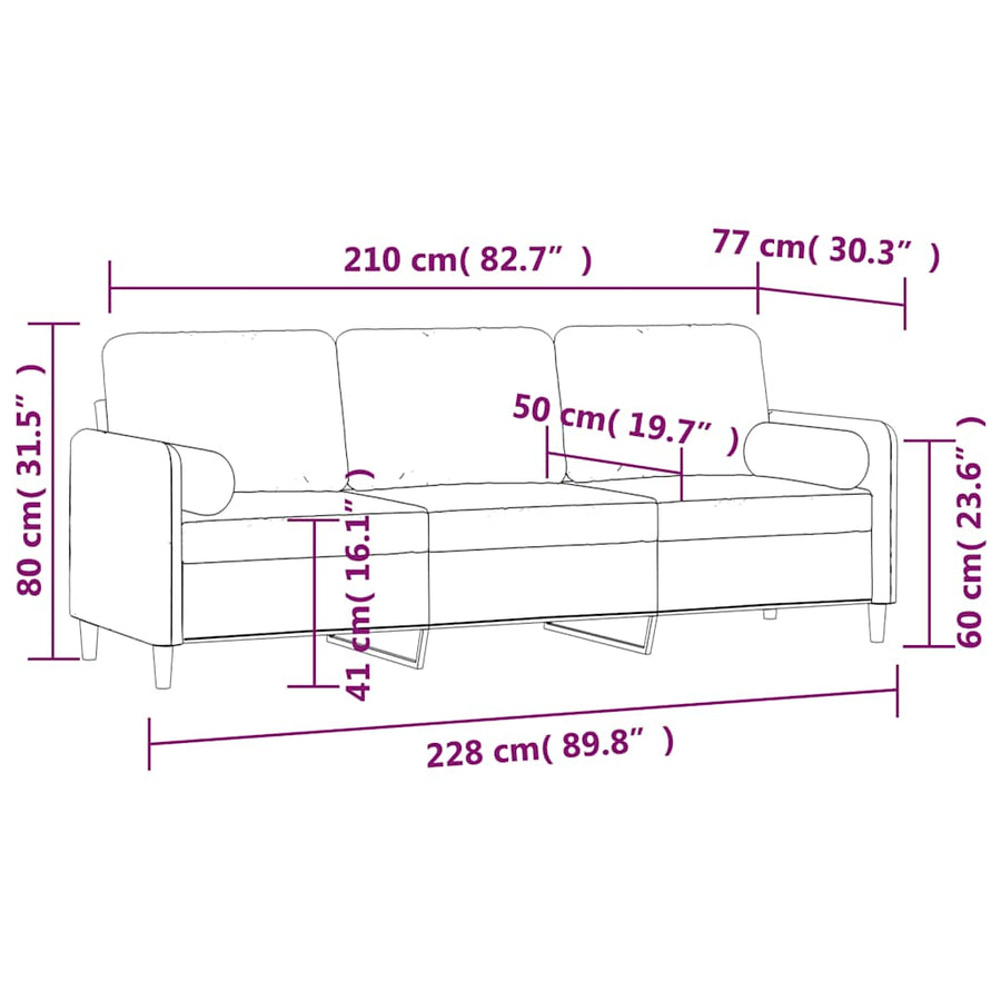 3-Seater Sofa with Pillows&Cushions Dark Grey 210 cm Velvet
