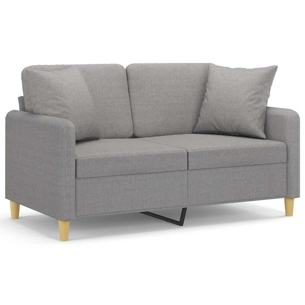 2-Seater Sofa with Pillows&Cushions Light Grey 120 cm Fabric
