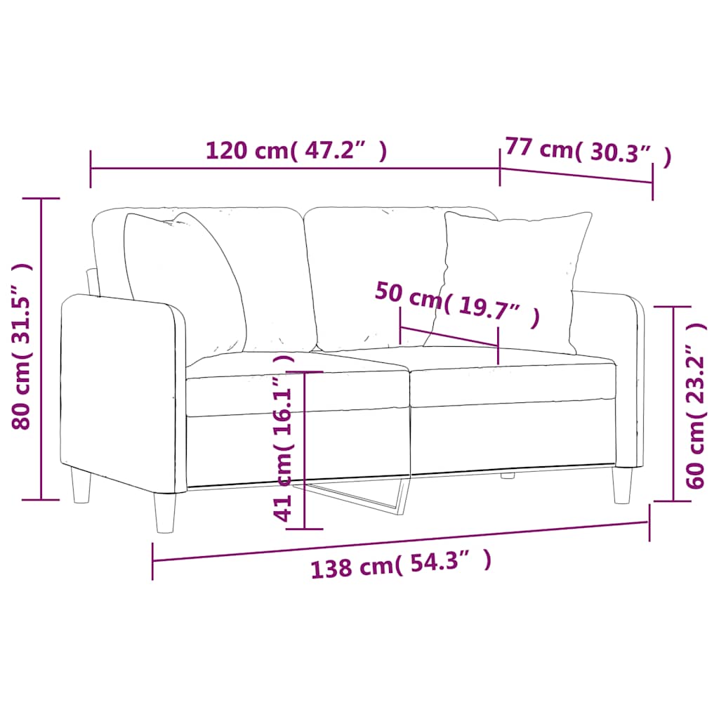 2-Seater Sofa with Pillows&Cushions Light Grey 120 cm Fabric