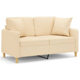 2-Seater Sofa with Pillows&Cushions Cream 120 cm Fabric - Front View