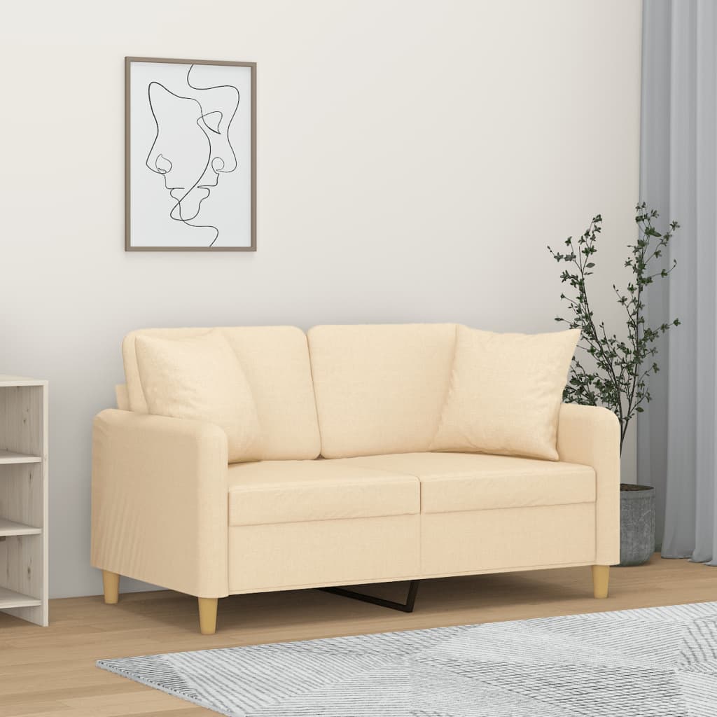 2-Seater Sofa with Pillows&Cushions Cream 120 cm Fabric