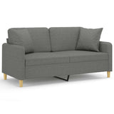 2-Seater Sofa with Pillows&Cushions Dark Grey 140 cm Fabric