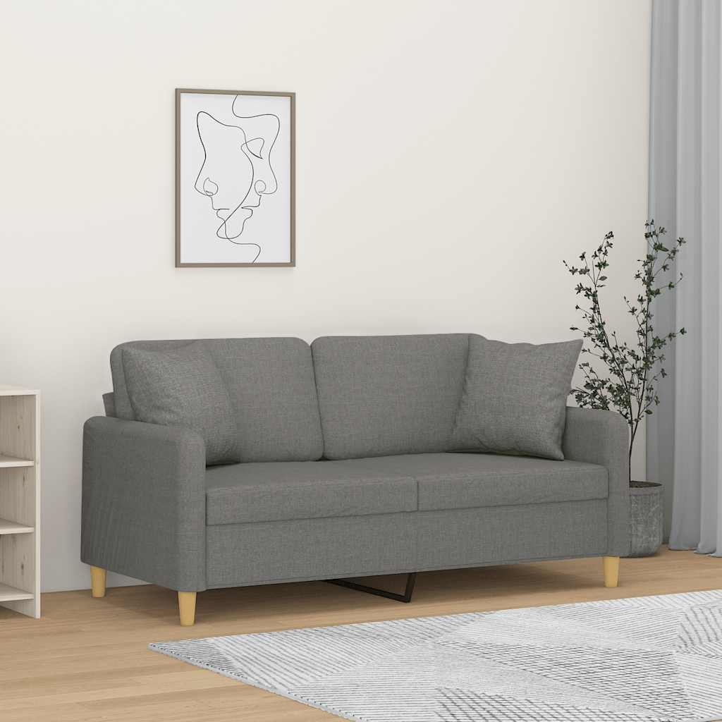 2-Seater Sofa with Pillows&Cushions Dark Grey 140 cm Fabric