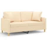 2-Seater Sofa with Pillows&Cushions Cream 140 cm Fabric