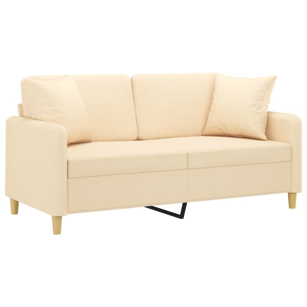 2-Seater Sofa with Pillows&Cushions Cream 140 cm Fabric