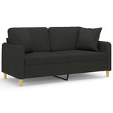 2-Seater Sofa with Pillows&Cushions Black 140 cm Fabric