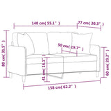 2-Seater Sofa with Pillows&Cushions Black 140 cm Fabric