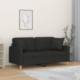 2-Seater Sofa with Pillows&Cushions Black 140 cm Fabric