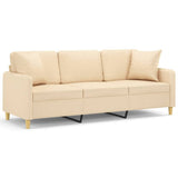 3-Seater Sofa with Pillows&Cushions Cream 180 cm Fabric - Front View