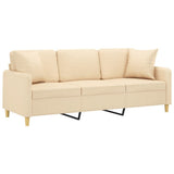 3-Seater Sofa with Pillows&Cushions Cream 180 cm Fabric - Side View