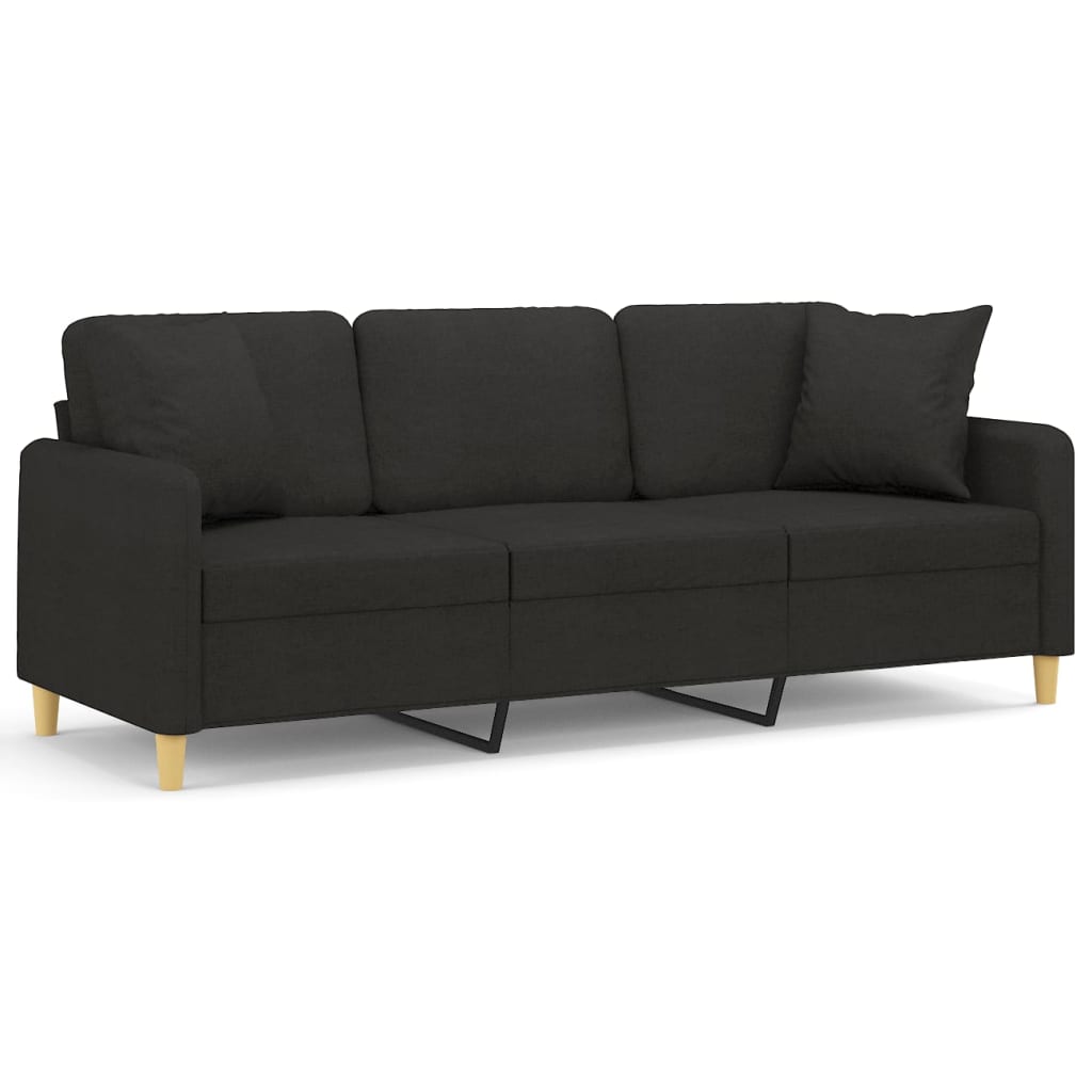 3-Seater Sofa with Pillows&Cushions Black 180 cm Fabric