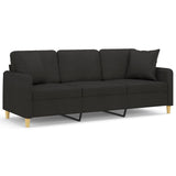 3-Seater Sofa with Pillows&Cushions Black 180 cm Fabric