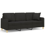 3-Seater Sofa with Pillows&Cushions Black 180 cm Fabric