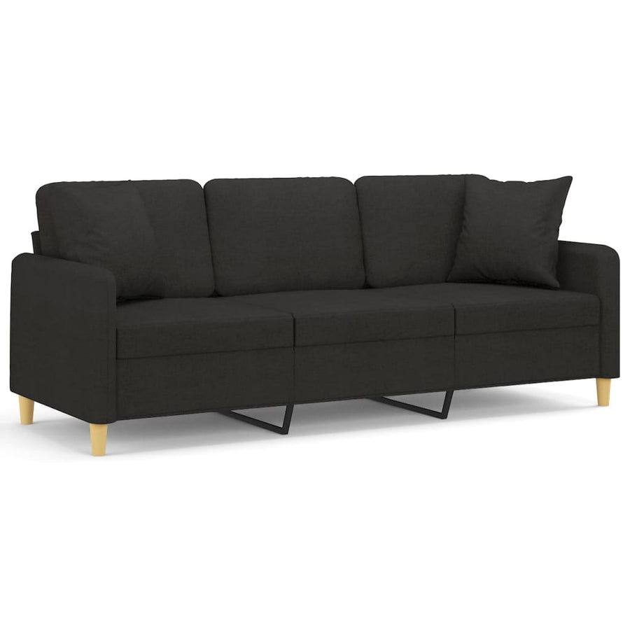 3-Seater Sofa with Pillows&Cushions Black 180 cm Fabric