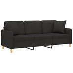 3-Seater Sofa with Pillows&Cushions Black 180 cm Fabric
