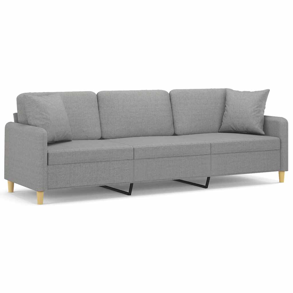 3-Seater Sofa with Pillows&Cushions Light Grey 210 cm Fabric