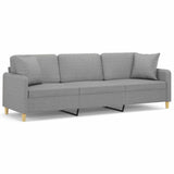 3-Seater Sofa with Pillows&Cushions Light Grey 210 cm Fabric - Front View