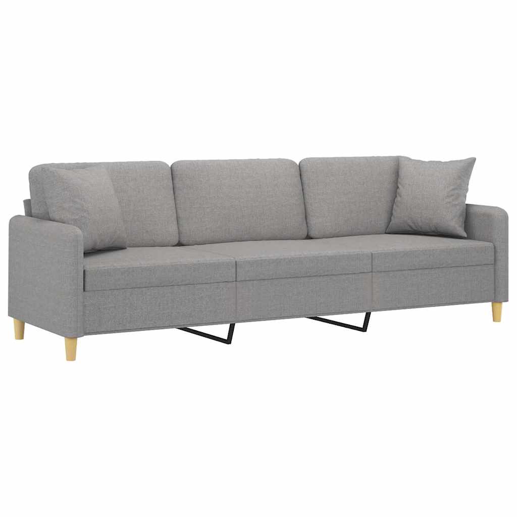 3-Seater Sofa with Pillows&Cushions Light Grey 210 cm Fabric