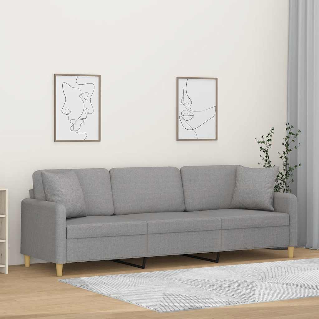 3-Seater Sofa with Pillows&Cushions Light Grey 210 cm Fabric