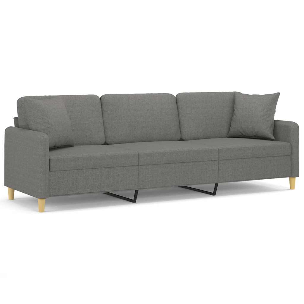 3-Seater Sofa with Pillows&Cushions Dark Grey 210 cm Fabric