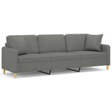 3-Seater Sofa with Pillows&Cushions Dark Grey 210 cm Fabric