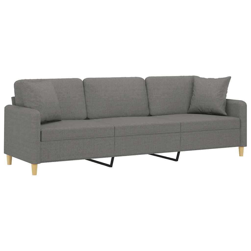 3-Seater Sofa with Pillows&Cushions Dark Grey 210 cm Fabric
