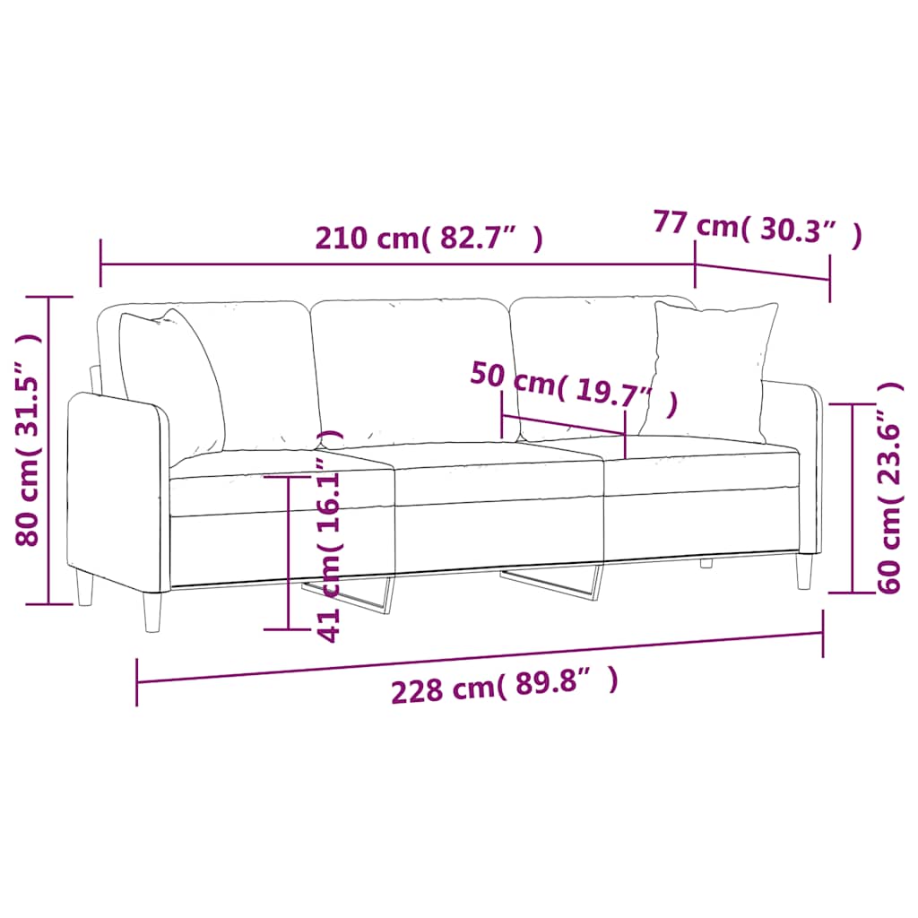 3-Seater Sofa with Pillows&Cushions Dark Grey 210 cm Fabric