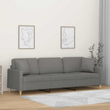 3-Seater Sofa with Pillows&Cushions Dark Grey 210 cm Fabric