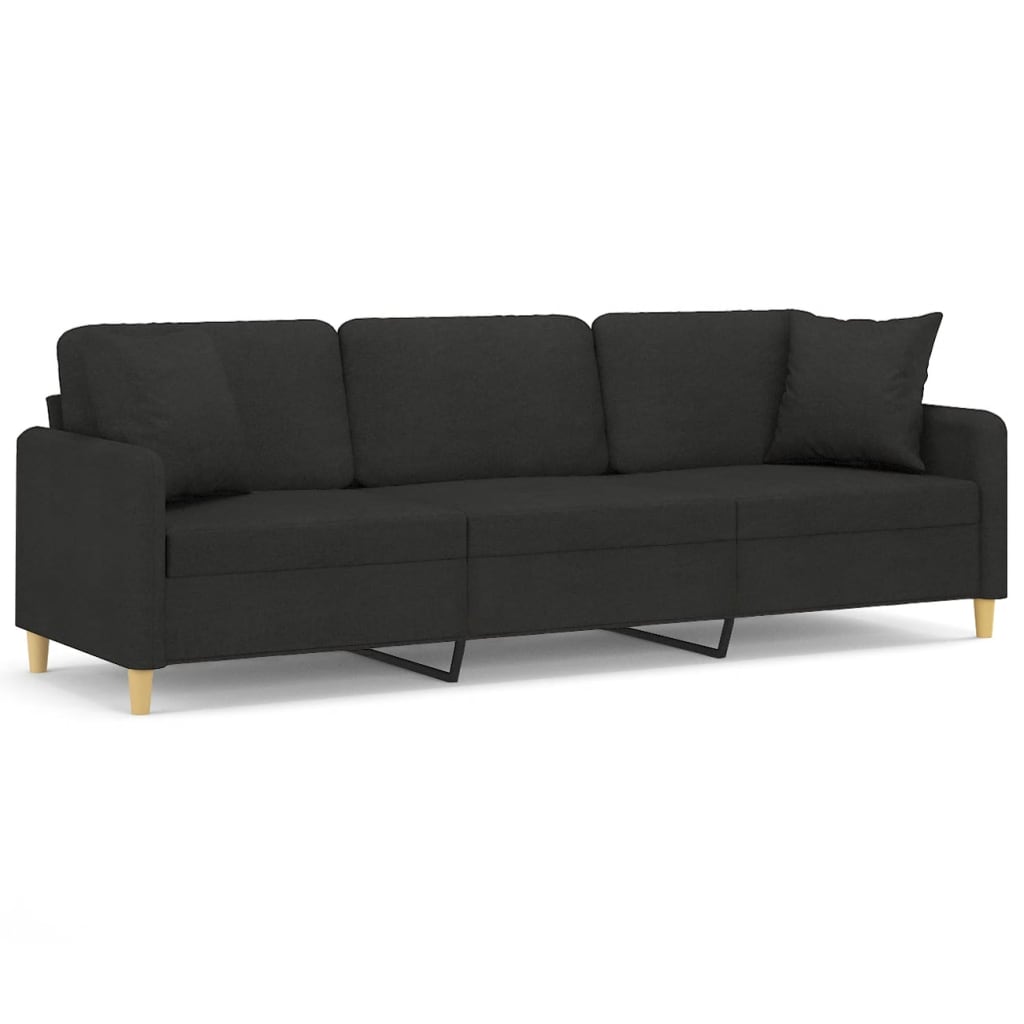 3-Seater Sofa with Pillows&Cushions Black 210 cm Fabric