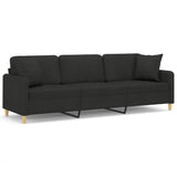 3-Seater Sofa with Pillows&Cushions Black 210 cm Fabric - Front View