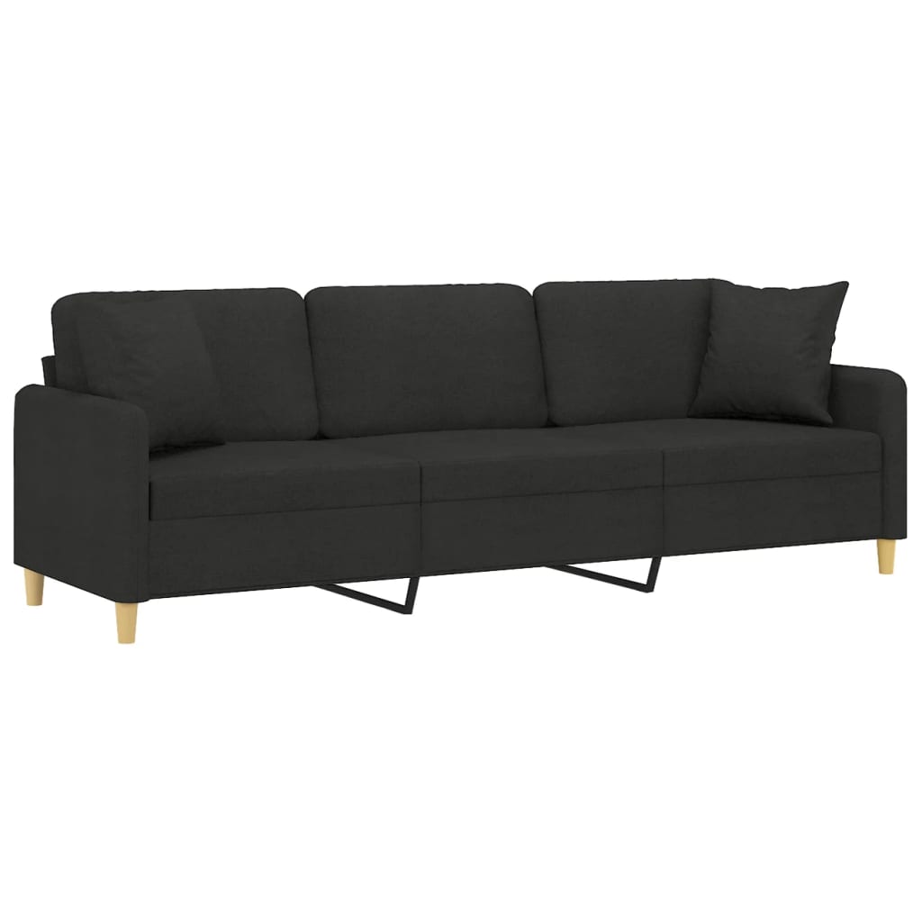 3-Seater Sofa with Pillows&Cushions Black 210 cm Fabric