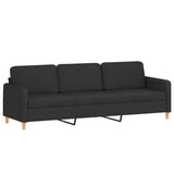 3-Seater Sofa with Pillows&Cushions Black 210 cm Fabric