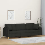 3-Seater Sofa with Pillows&Cushions Black 210 cm Fabric