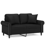 2-Seater Sofa with Pillows&Cushions Black 120 cm Faux Leather - Front View