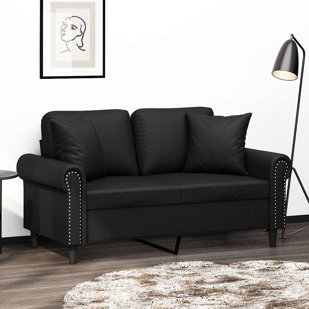 2-Seater Sofa with Pillows&Cushions Black 120 cm Faux Leather