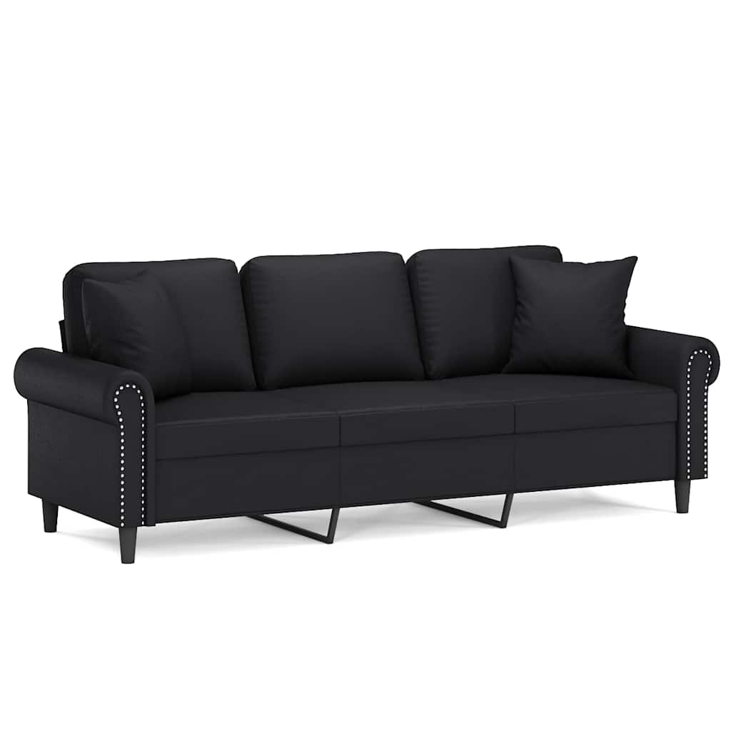 3-Seater Sofa with Pillows&Cushions Black 180 cm Faux Leather
