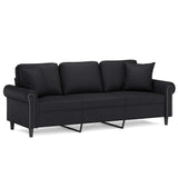 3-Seater Sofa with Pillows&Cushions Black 180 cm Faux Leather - Front View