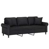 3-Seater Sofa with Pillows&Cushions Black 180 cm Faux Leather - Side View
