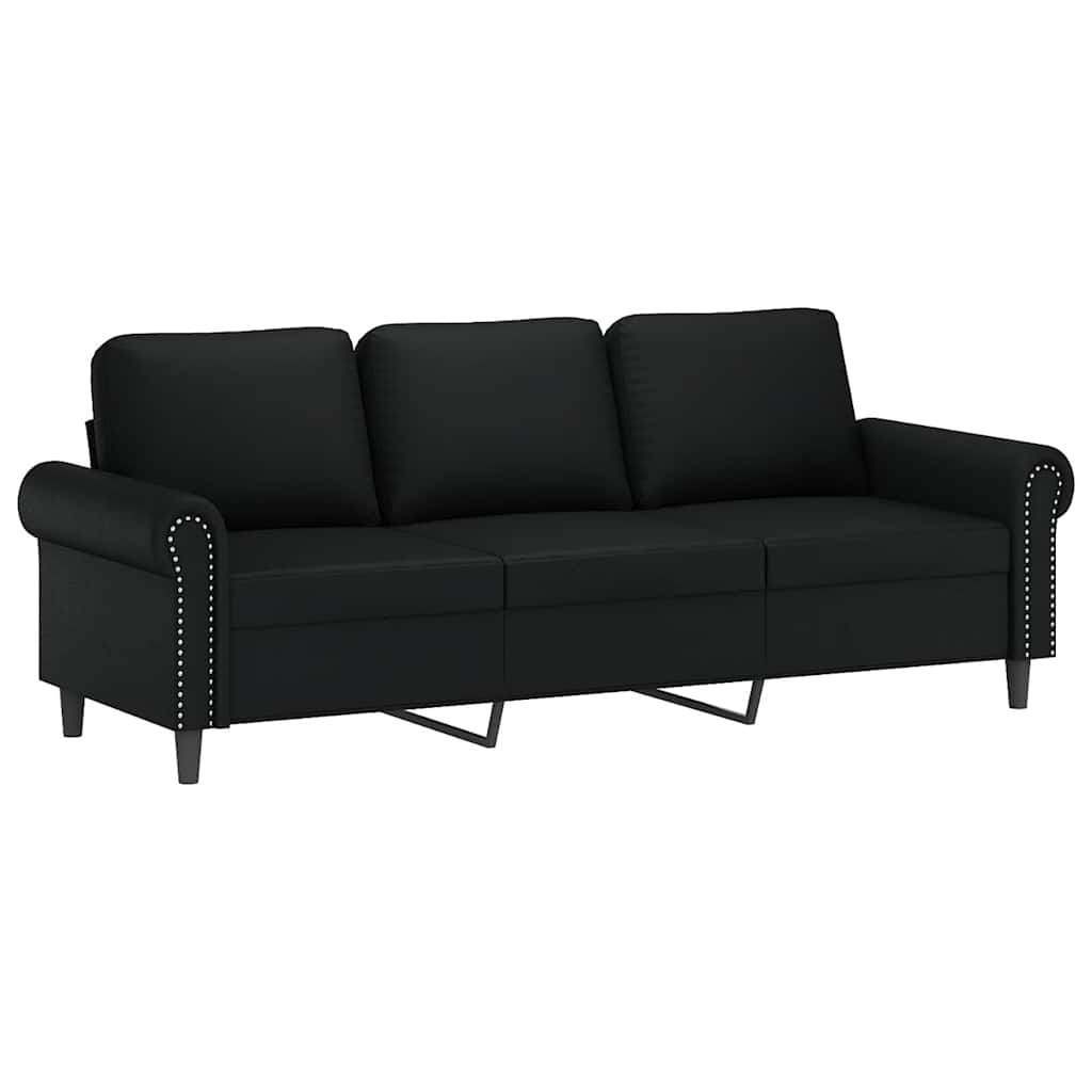 3-Seater Sofa with Pillows&Cushions Black 180 cm Faux Leather