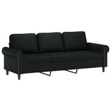 3-Seater Sofa with Pillows&Cushions Black 180 cm Faux Leather