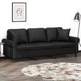 3-Seater Sofa with Pillows&Cushions Black 180 cm Faux Leather
