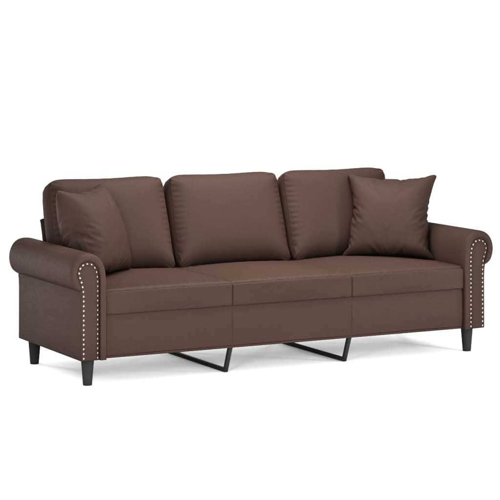 3-Seater Sofa with Pillows&Cushions Brown 180 cm Faux Leather