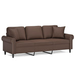 3-Seater Sofa with Pillows&Cushions Brown 180 cm Faux Leather