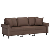 3-Seater Sofa with Pillows&Cushions Brown 180 cm Faux Leather - Side View