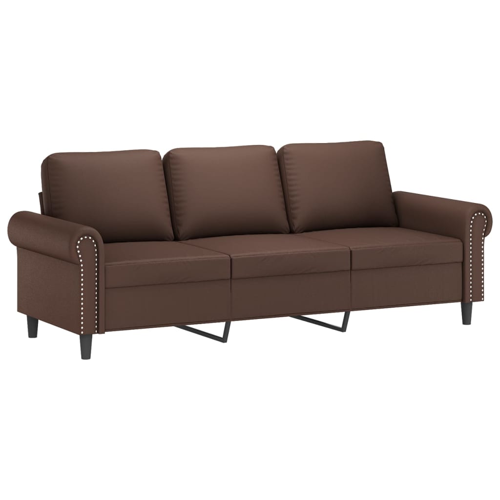 3-Seater Sofa with Pillows&Cushions Brown 180 cm Faux Leather