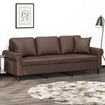 3-Seater Sofa with Pillows&Cushions Brown 180 cm Faux Leather