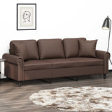 3-Seater Sofa with Pillows&Cushions Brown 180 cm Faux Leather