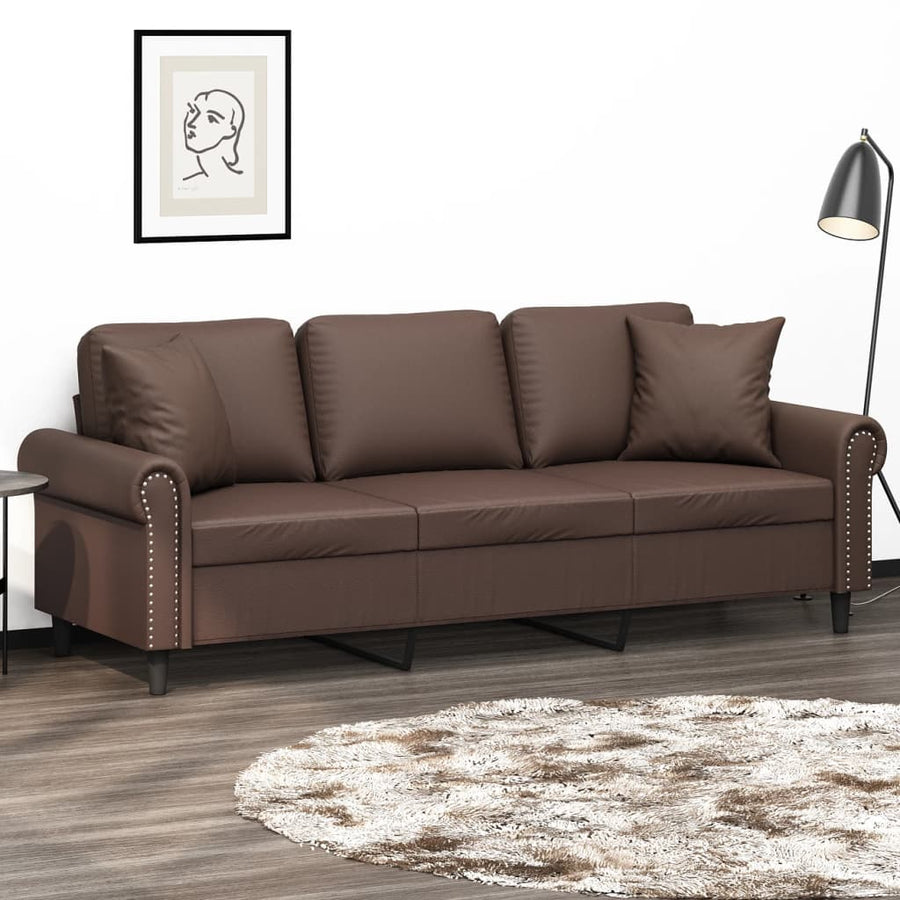 3-Seater Sofa with Pillows&Cushions Brown 180 cm Faux Leather