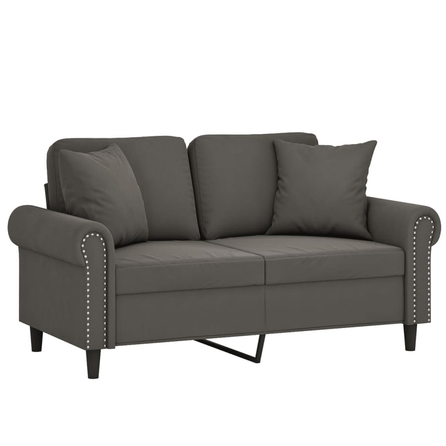 2-Seater Sofa with Pillows&Cushions Dark Grey 120 cm Velvet