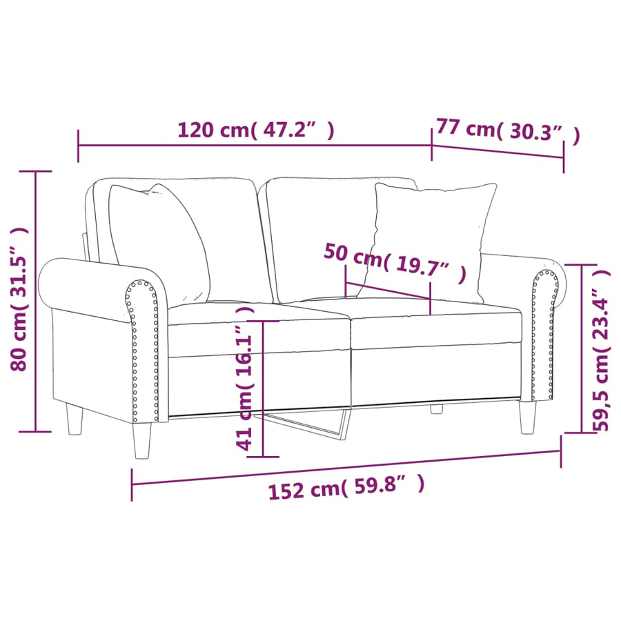 2-Seater Sofa with Pillows&Cushions Dark Grey 120 cm Velvet